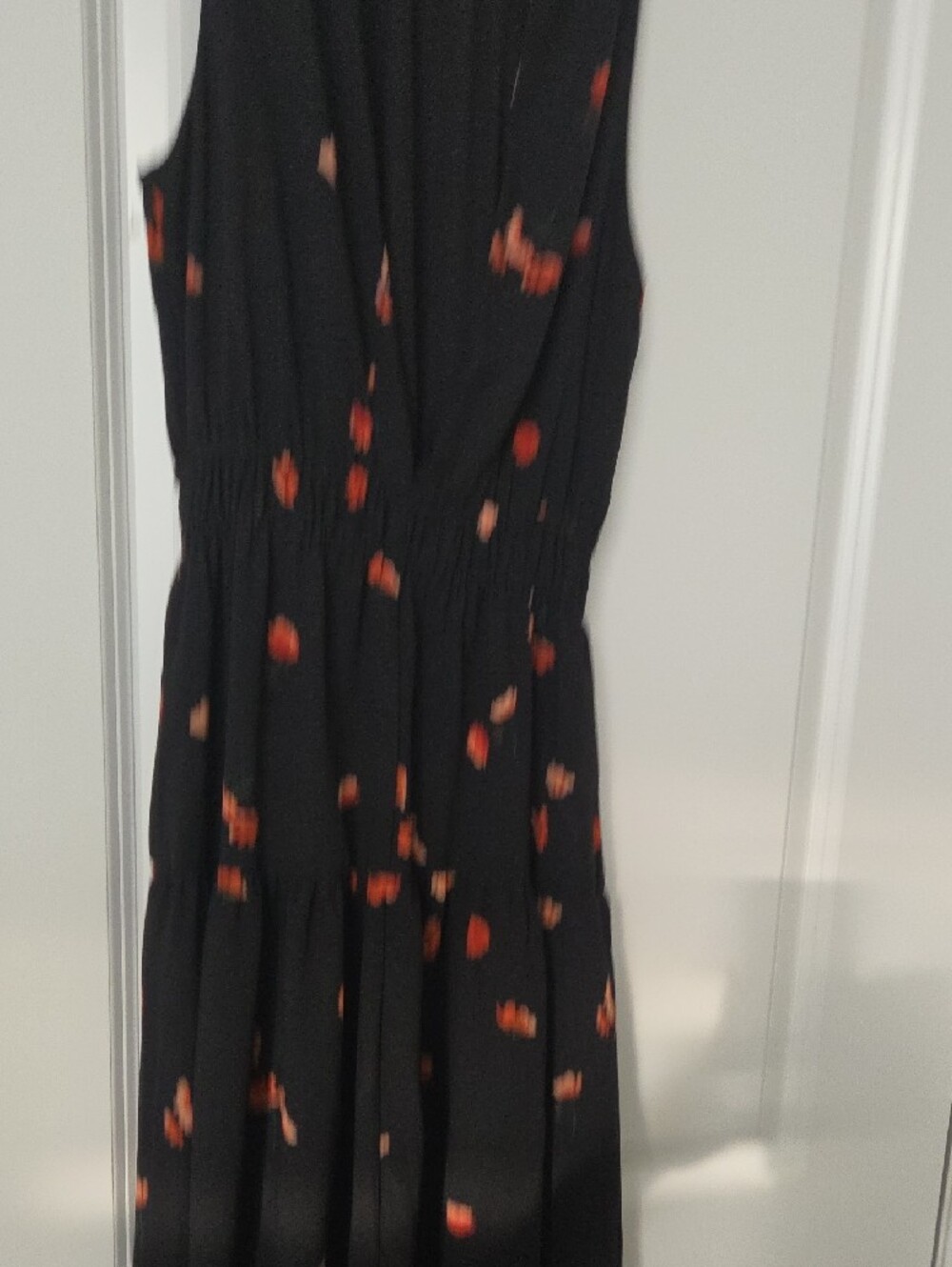 NEW Artzia (Wilfred) Crepe Lined Black Floral Maxi Dress with Orange Accent - - Picture 6 of 7